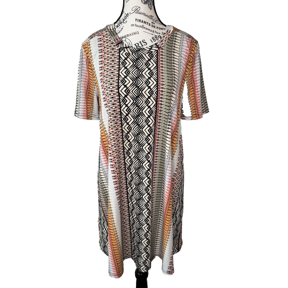 BCBG Short Sack Dress Med Short Sleeves Ivory With Multicolor Abstract Print